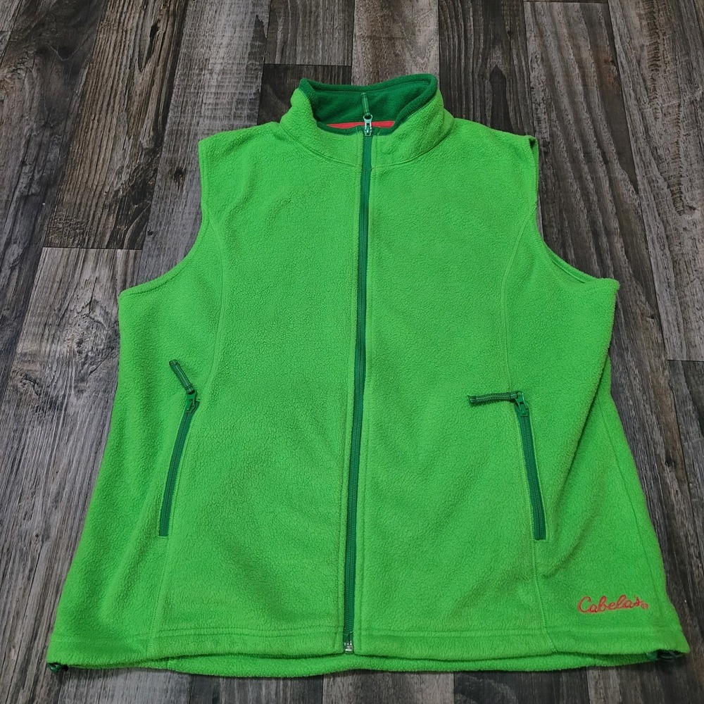 CABELA'S Fleece Vest Women XL Full Zipper Grinch Green Warm